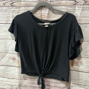 Mossimo supply co black womans small ruffle sleeve blouse with waist tie